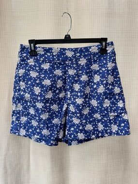 J Crew Floral High Waisted Chino Shorts Blue White Sz 6 Resort Preppy Pleated